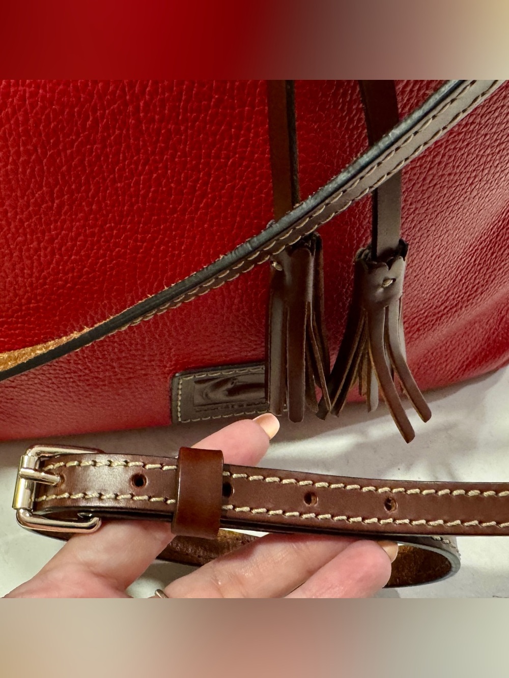 Dooney & Bourke Wakefield Tassel Tote Red Pebble Leather + Extension Strap - Picture 9 of 10
